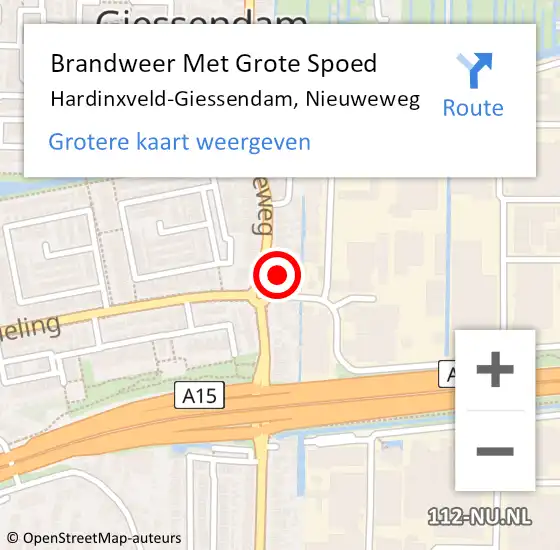 Locatie op kaart van de 112 melding: Brandweer Met Grote Spoed Naar Hardinxveld-Giessendam, Nieuweweg op 15 februari 2022 16:33