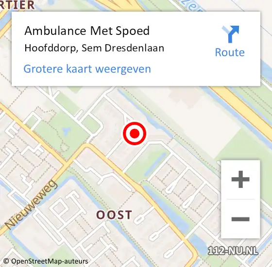 Locatie op kaart van de 112 melding: Ambulance Met Spoed Naar Hoofddorp, Sem Dresdenlaan op 15 februari 2022 16:39