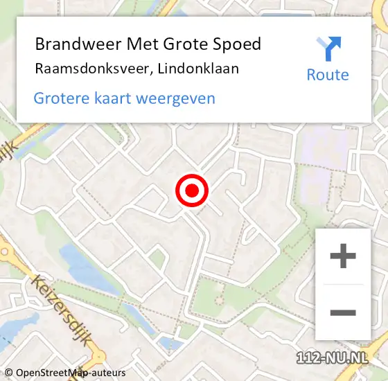 Locatie op kaart van de 112 melding: Brandweer Met Grote Spoed Naar Raamsdonksveer, Lindonklaan op 15 februari 2022 16:46