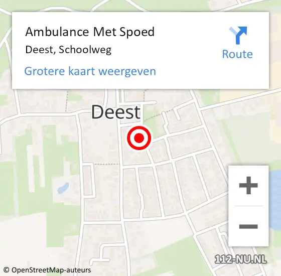 Locatie op kaart van de 112 melding: Ambulance Met Spoed Naar Deest, Schoolweg op 15 februari 2022 17:11