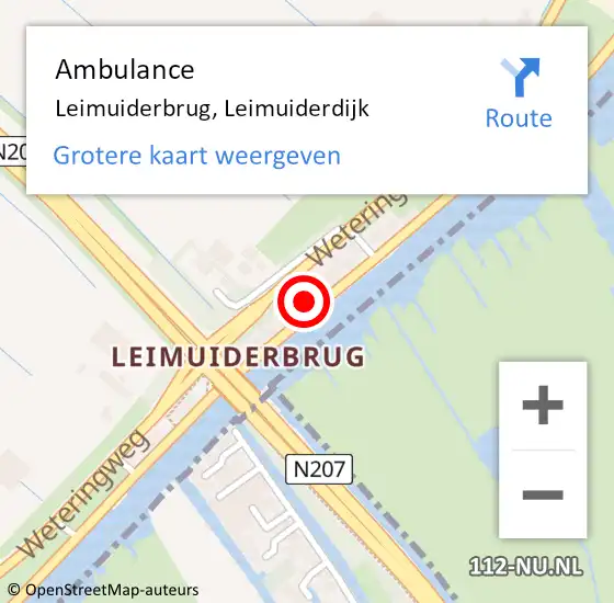 Locatie op kaart van de 112 melding: Ambulance Leimuiderbrug, Leimuiderdijk op 15 februari 2022 17:23