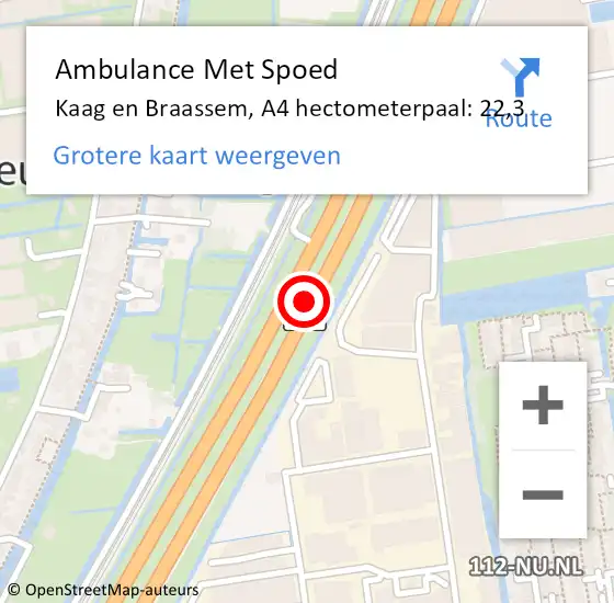 Locatie op kaart van de 112 melding: Ambulance Met Spoed Naar Kaag en Braassem, A4 hectometerpaal: 22,3 op 15 februari 2022 17:27