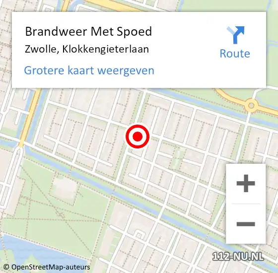 Locatie op kaart van de 112 melding: Brandweer Met Spoed Naar Zwolle, Klokkengieterlaan op 15 februari 2022 17:42