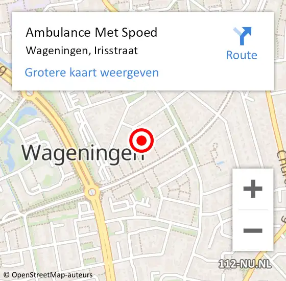 Locatie op kaart van de 112 melding: Ambulance Met Spoed Naar Wageningen, Irisstraat op 15 februari 2022 17:43