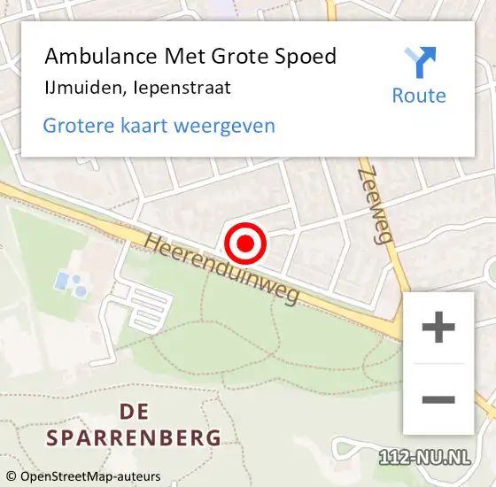 Locatie op kaart van de 112 melding: Ambulance Met Grote Spoed Naar IJmuiden, Iepenstraat op 15 februari 2022 17:46