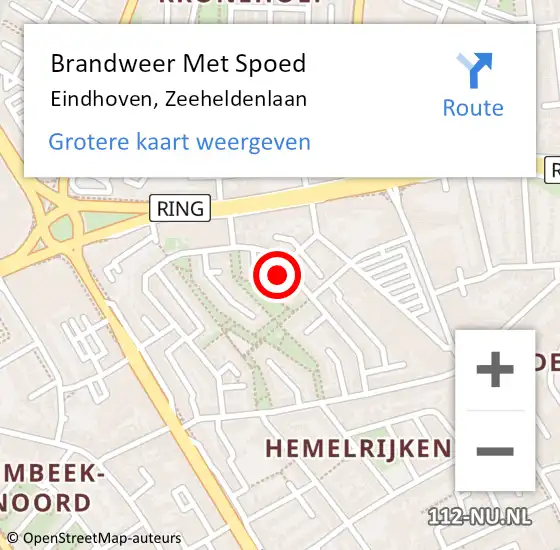 Locatie op kaart van de 112 melding: Brandweer Met Spoed Naar Eindhoven, Zeeheldenlaan op 15 februari 2022 18:02