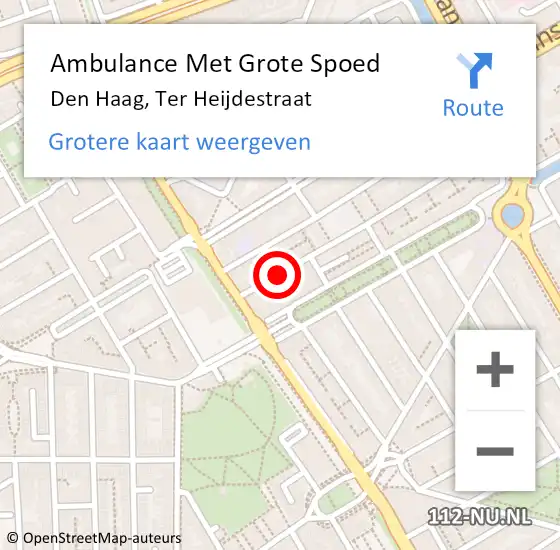 Locatie op kaart van de 112 melding: Ambulance Met Grote Spoed Naar Den Haag, Ter Heijdestraat op 15 februari 2022 18:04