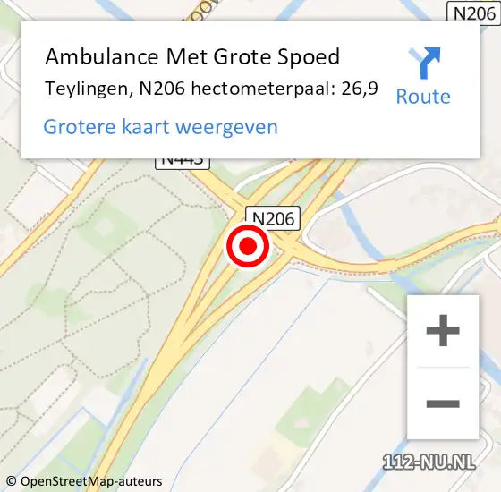 Locatie op kaart van de 112 melding: Ambulance Met Grote Spoed Naar Teylingen, N206 hectometerpaal: 26,9 op 15 februari 2022 18:14