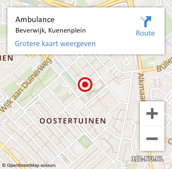 Locatie op kaart van de 112 melding: Ambulance Beverwijk, Kuenenplein op 15 februari 2022 18:25