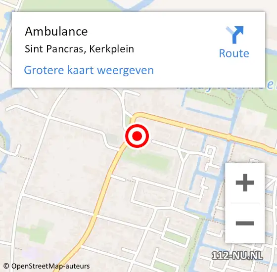 Locatie op kaart van de 112 melding: Ambulance Sint Pancras, Kerkplein op 15 februari 2022 18:51