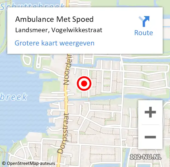 Locatie op kaart van de 112 melding: Ambulance Met Spoed Naar Landsmeer, Vogelwikkestraat op 15 februari 2022 18:53