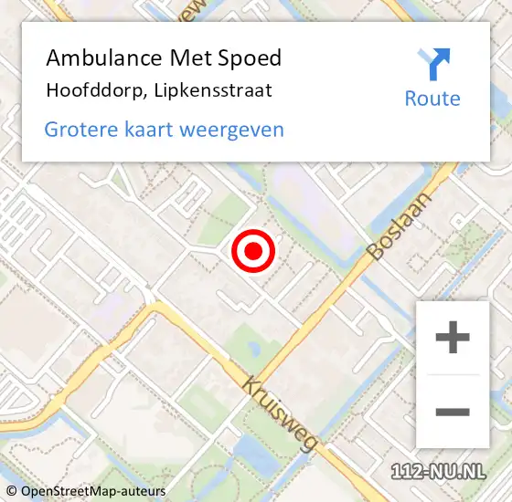 Locatie op kaart van de 112 melding: Ambulance Met Spoed Naar Hoofddorp, Lipkensstraat op 15 februari 2022 19:08