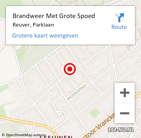 Locatie op kaart van de 112 melding: Brandweer Met Grote Spoed Naar Reuver, Parklaan op 15 februari 2022 19:14