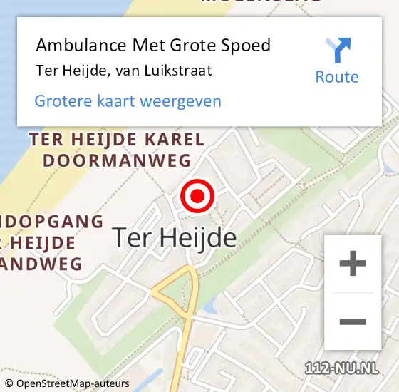 Locatie op kaart van de 112 melding: Ambulance Met Grote Spoed Naar Ter Heijde, van Luikstraat op 15 februari 2022 19:38