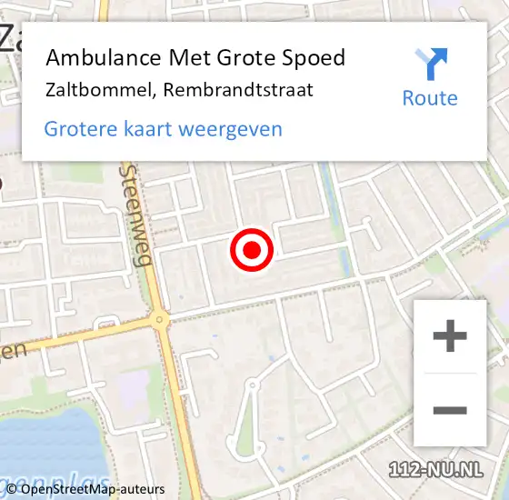 Locatie op kaart van de 112 melding: Ambulance Met Grote Spoed Naar Zaltbommel, Rembrandtstraat op 15 februari 2022 19:54