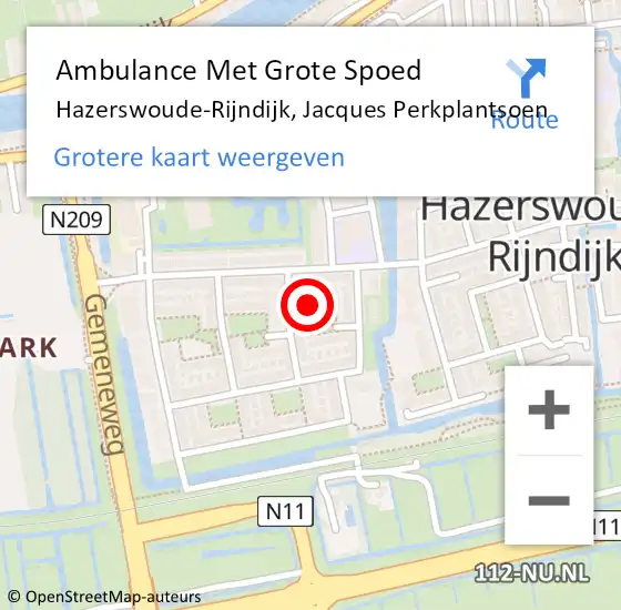 Locatie op kaart van de 112 melding: Ambulance Met Grote Spoed Naar Hazerswoude-Rijndijk, Jacques Perkplantsoen op 15 februari 2022 20:08