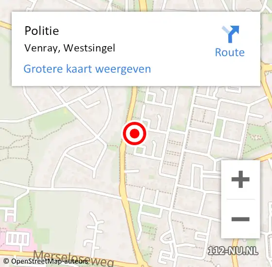 Locatie op kaart van de 112 melding: Politie Venray, Westsingel op 15 februari 2022 20:21