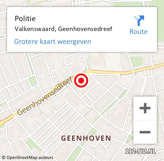 Locatie op kaart van de 112 melding: Politie Valkenswaard, Geenhovensedreef op 15 februari 2022 20:24