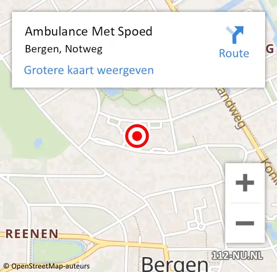 Locatie op kaart van de 112 melding: Ambulance Met Spoed Naar Bergen, Notweg op 15 februari 2022 20:41