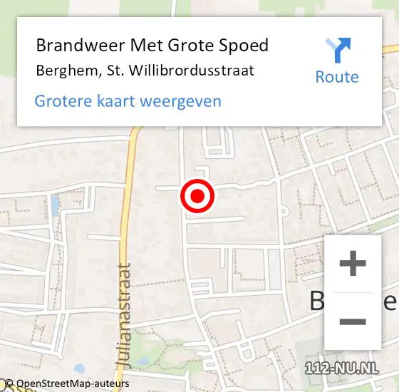 Locatie op kaart van de 112 melding: Brandweer Met Grote Spoed Naar Berghem, St. Willibrordusstraat op 15 februari 2022 21:18