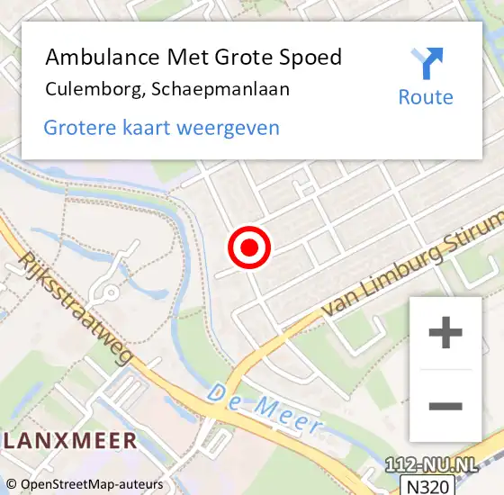 Locatie op kaart van de 112 melding: Ambulance Met Grote Spoed Naar Culemborg, Schaepmanlaan op 15 februari 2022 21:43