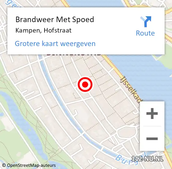 Locatie op kaart van de 112 melding: Brandweer Met Spoed Naar Kampen, Hofstraat op 15 februari 2022 22:02