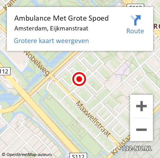 Locatie op kaart van de 112 melding: Ambulance Met Grote Spoed Naar Amsterdam, Eijkmanstraat op 15 februari 2022 22:19
