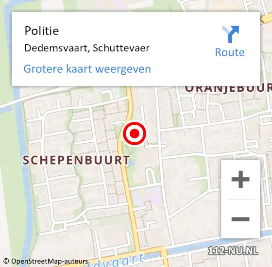 Locatie op kaart van de 112 melding: Politie Dedemsvaart, Schuttevaer op 15 februari 2022 22:47