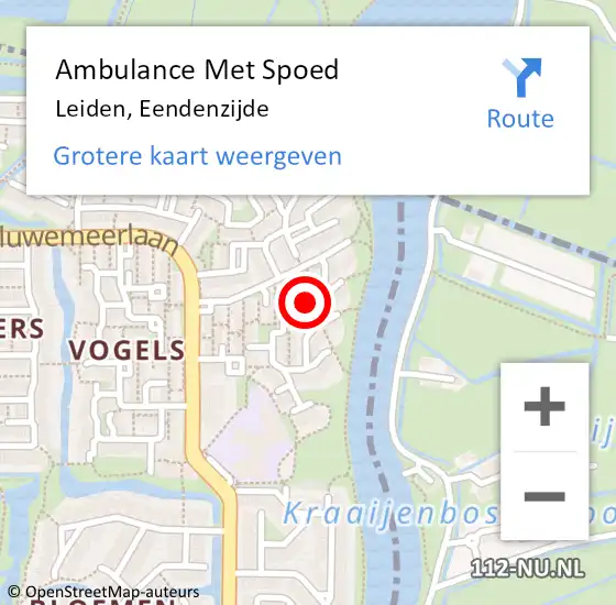 Locatie op kaart van de 112 melding: Ambulance Met Spoed Naar Leiden, Eendenzijde op 15 februari 2022 22:58