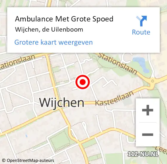 Locatie op kaart van de 112 melding: Ambulance Met Grote Spoed Naar Wijchen, de Uilenboom op 15 februari 2022 23:13