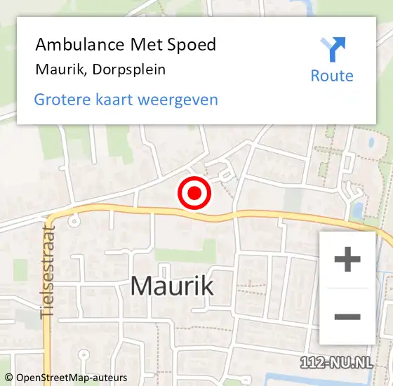 Locatie op kaart van de 112 melding: Ambulance Met Spoed Naar Maurik, Dorpsplein op 15 februari 2022 23:33