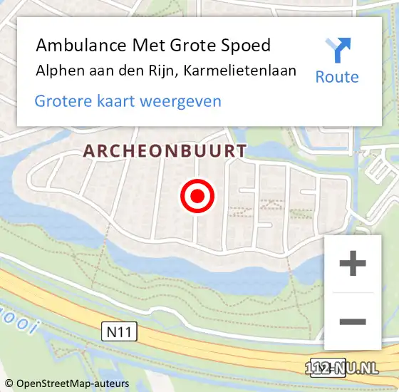 Locatie op kaart van de 112 melding: Ambulance Met Grote Spoed Naar Alphen aan den Rijn, Karmelietenlaan op 15 februari 2022 23:41