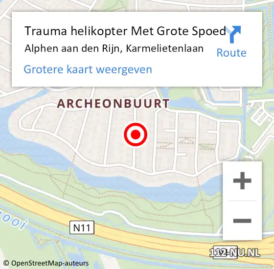 Locatie op kaart van de 112 melding: Trauma helikopter Met Grote Spoed Naar Alphen aan den Rijn, Karmelietenlaan op 15 februari 2022 23:50