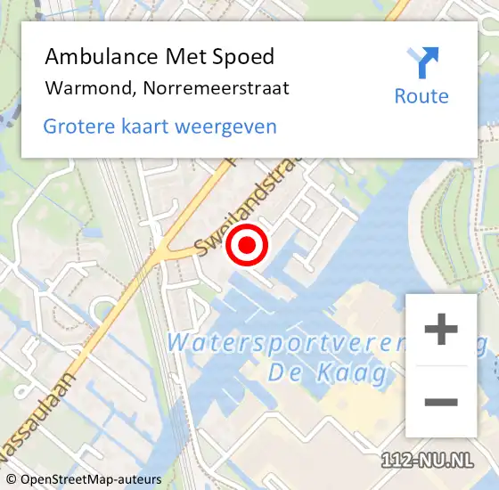 Locatie op kaart van de 112 melding: Ambulance Met Spoed Naar Warmond, Norremeerstraat op 16 februari 2022 00:01