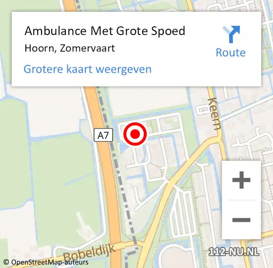 Locatie op kaart van de 112 melding: Ambulance Met Grote Spoed Naar Hoorn, Zomervaart op 16 februari 2022 00:08