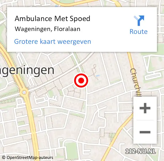 Locatie op kaart van de 112 melding: Ambulance Met Spoed Naar Wageningen, Floralaan op 16 februari 2022 01:44