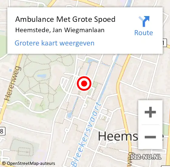 Locatie op kaart van de 112 melding: Ambulance Met Grote Spoed Naar Heemstede, Jan Wiegmanlaan op 16 februari 2022 02:00