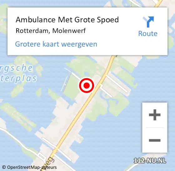 Locatie op kaart van de 112 melding: Ambulance Met Grote Spoed Naar Rotterdam, Molenwerf op 16 februari 2022 03:02