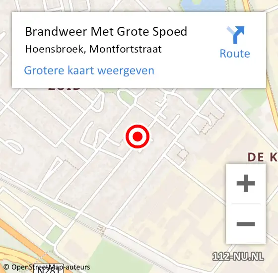 Locatie op kaart van de 112 melding: Brandweer Met Grote Spoed Naar Hoensbroek, Montfortstraat op 16 februari 2022 03:53