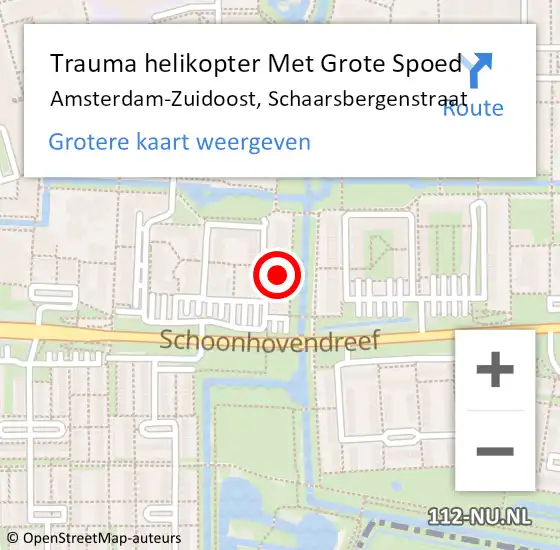 Locatie op kaart van de 112 melding: Trauma helikopter Met Grote Spoed Naar Amsterdam-Zuidoost, Schaarsbergenstraat op 16 februari 2022 04:20