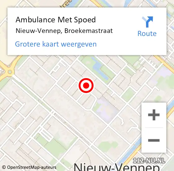 Locatie op kaart van de 112 melding: Ambulance Met Spoed Naar Nieuw-Vennep, Broekemastraat op 16 februari 2022 05:53