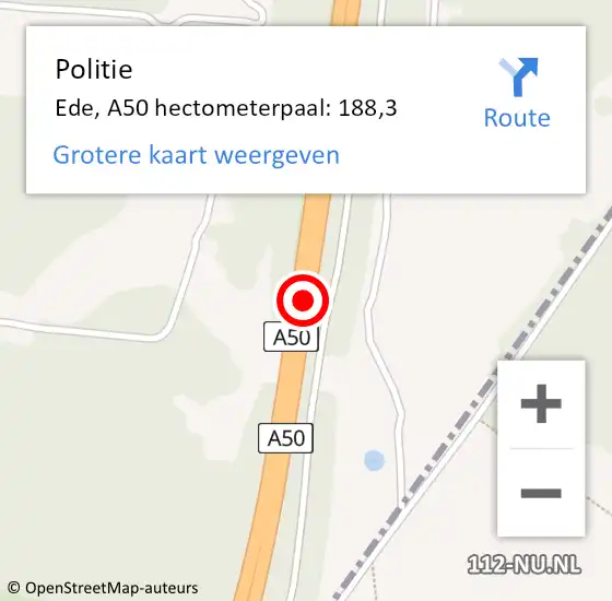 Locatie op kaart van de 112 melding: Politie Apeldoorn, A50 hectometerpaal: 188,3 op 16 februari 2022 06:35