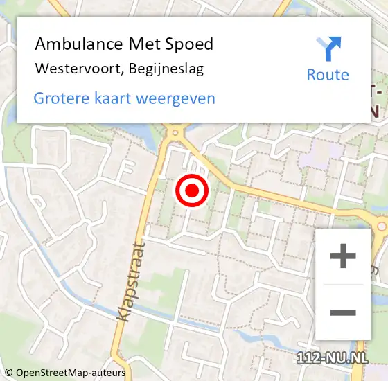Locatie op kaart van de 112 melding: Ambulance Met Spoed Naar Westervoort, Begijneslag op 16 februari 2022 07:30