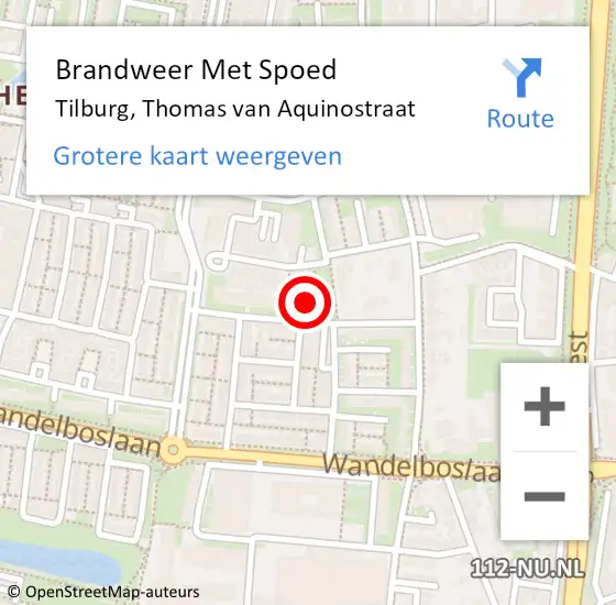 Locatie op kaart van de 112 melding: Brandweer Met Spoed Naar Tilburg, Thomas van Aquinostraat op 16 februari 2022 07:46