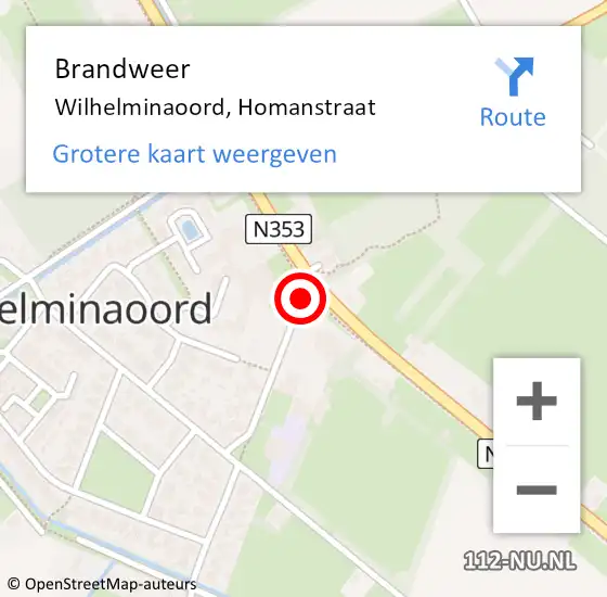 Locatie op kaart van de 112 melding: Brandweer Wilhelminaoord, Homanstraat op 8 juli 2014 12:20