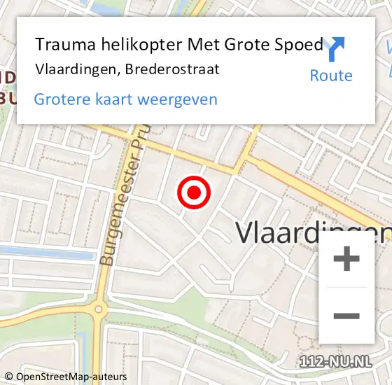 Locatie op kaart van de 112 melding: Trauma helikopter Met Grote Spoed Naar Vlaardingen, Brederostraat op 16 februari 2022 07:51