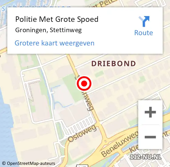 Locatie op kaart van de 112 melding: Politie Met Grote Spoed Naar Groningen, Stettinweg op 16 februari 2022 08:00