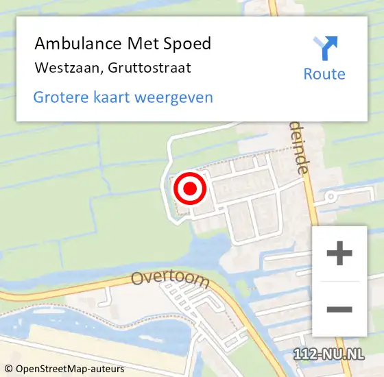 Locatie op kaart van de 112 melding: Ambulance Met Spoed Naar Westzaan, Gruttostraat op 16 februari 2022 08:19