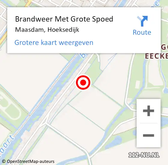 Locatie op kaart van de 112 melding: Brandweer Met Grote Spoed Naar Maasdam, Hoeksedijk op 16 februari 2022 08:31