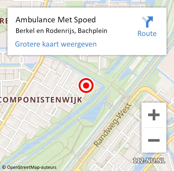 Locatie op kaart van de 112 melding: Ambulance Met Spoed Naar Berkel en Rodenrijs, Bachplein op 16 februari 2022 08:33